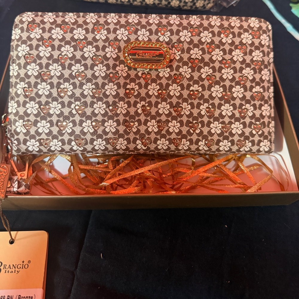 Brango Floral Zip-Around Wallet in Brown and Cream